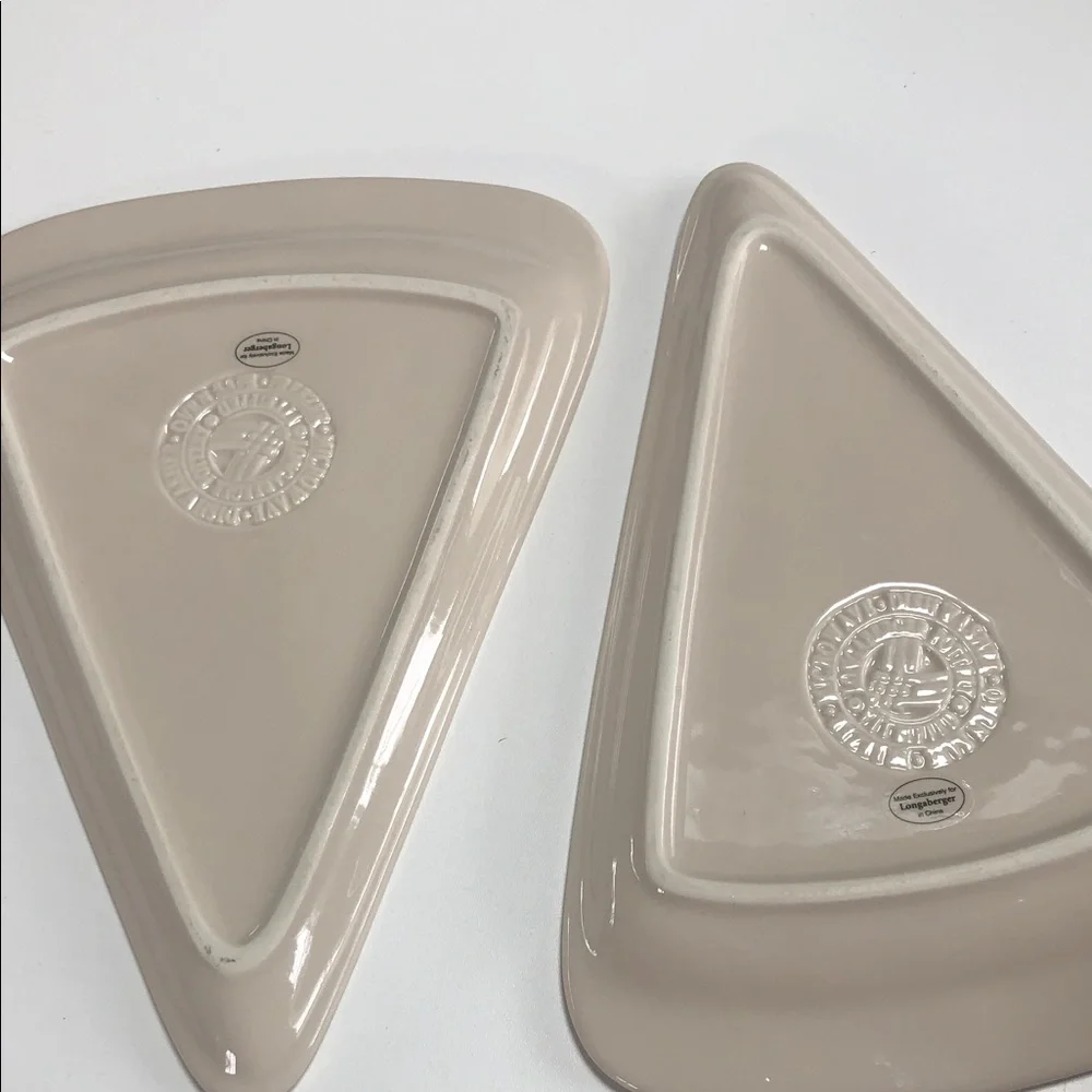 Longaberger Cream Ceramic Triangle Serving Plates - Set of 2